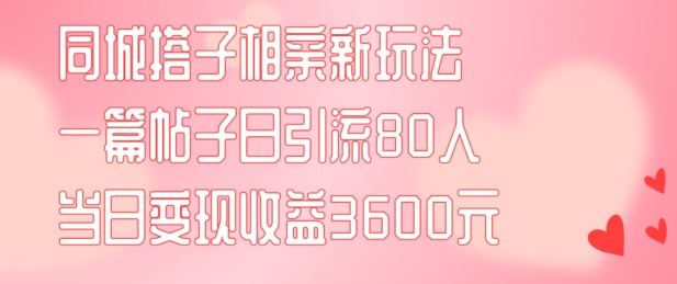 同城搭子相亲新玩法一篇帖子引流80人当日变现3600元(项目教程+实操教程)【揭秘】-网创资源
