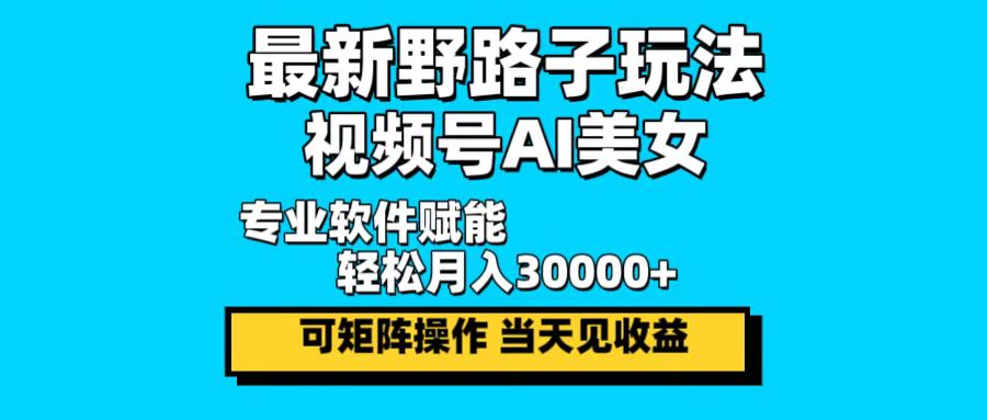 最新野路子玩法，视频号AI美女，当天见收益，轻松月入30000＋-网创资源