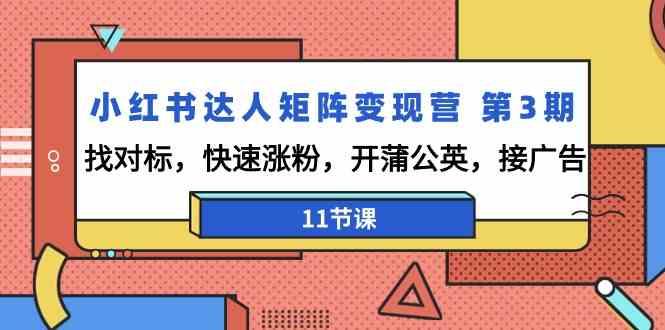 小红书达人矩阵变现营第3期，找对标，快速涨粉，开蒲公英，接广告(11节课)-网创资源