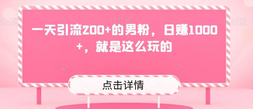 一天引流200+的男粉，日赚1000+，就是这么玩的-网创资源