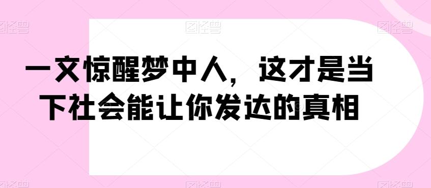 一文惊醒梦中人，这才是当下社会能让你发达的真相【公众号付费文章】-网创资源