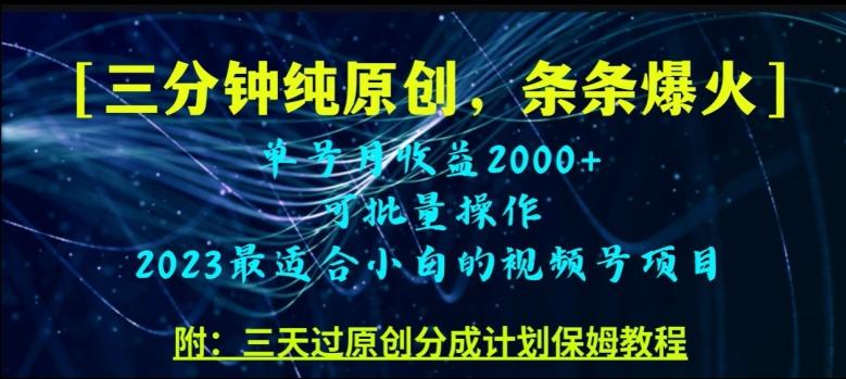 三分钟制作视频号纯原创，条条爆款，轻松月入过万【揭秘】-网创资源