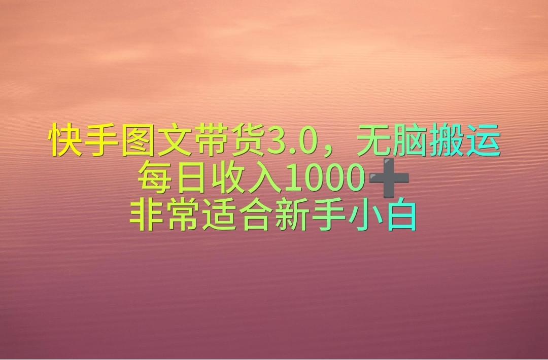 快手图文带货3.0，无脑搬运，每日收入1000＋，非常适合新手小白-网创资源