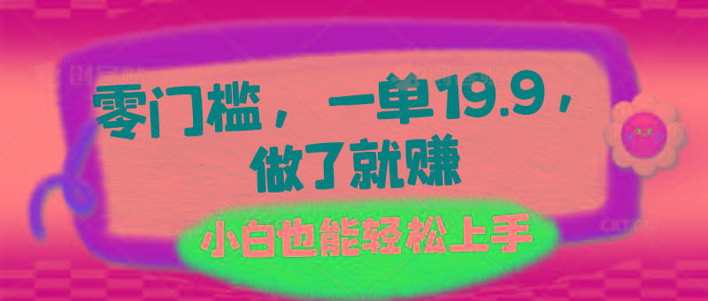 零门槛，一单19.9，做了就赚，小白也能轻松上手-网创资源