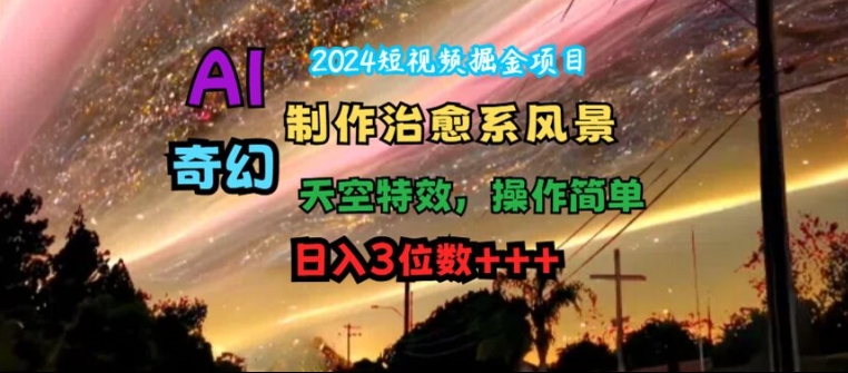 2024短视频掘金项目，AI制作治愈系风景，奇幻天空特效，操作简单，日入3位数【揭秘】-网创资源