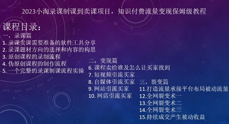 2023小淘录课制课到卖课项目，知识付费流量变现保姆级教程-网创资源