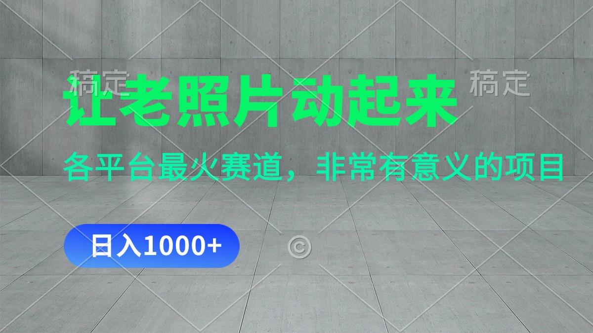 让老照片动起来，一天变现1000+，各平台最火赛道，看完就会-网创资源
