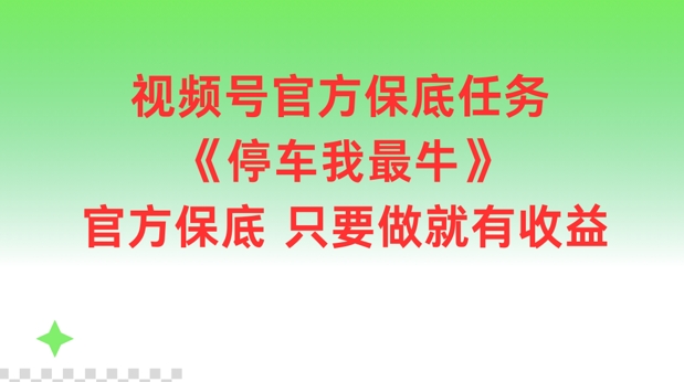 视频号官方保底任务，停车我最牛，官方保底只要做就有收益【揭秘】-网创资源