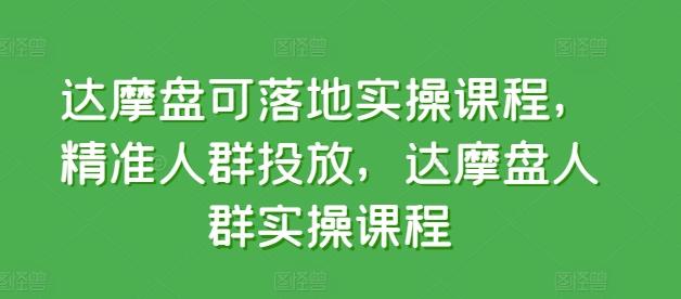 达摩盘可落地实操课程，精准人群投放，达摩盘人群实操课程-网创资源
