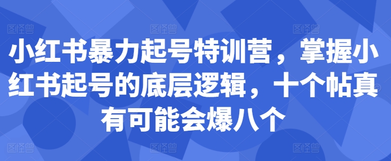 小红书暴力起号特训营，掌握小红书起号的底层逻辑，十个帖真有可能会爆八个-网创资源