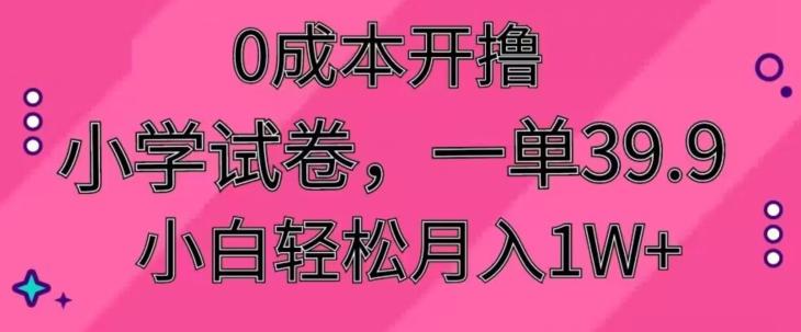 0成本开撸，小学试卷，一单39.9，小白轻松月入1W+-网创资源