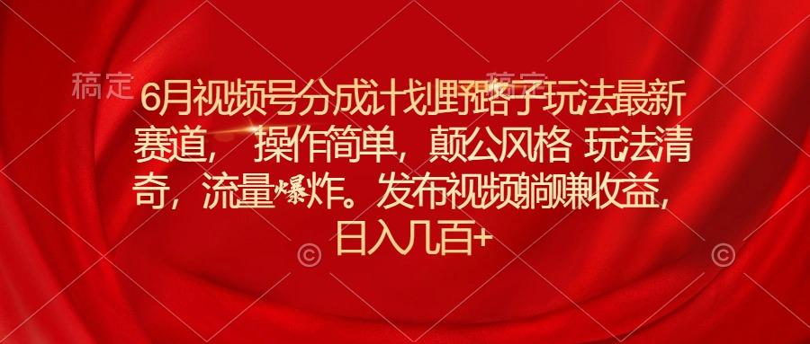 6月视频号分成计划野路子玩法最新赛道操作简单，颠公风格玩法清奇，流…-网创资源