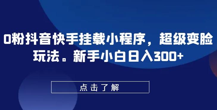 0粉抖音快手挂载小程序，超级变脸玩法，新手小白日入300+【揭秘】-网创资源