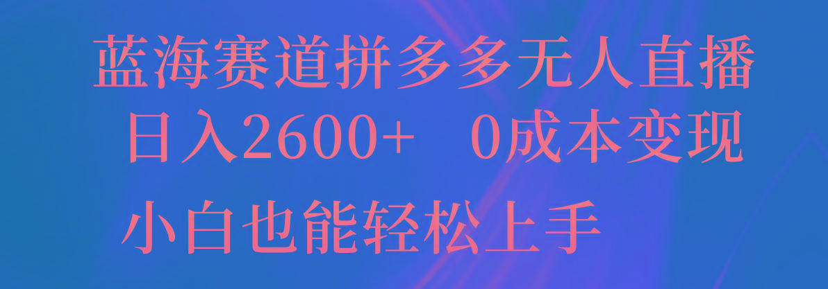 蓝海赛道拼多多无人直播，日入2600+，0成本变现，小白也能轻松上手-网创资源