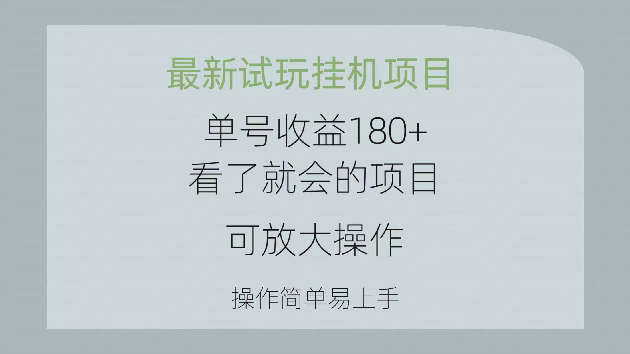 最新试玩挂机项目 单号收益180+看了就会的项目，可放大操作 操作简单易…-网创资源