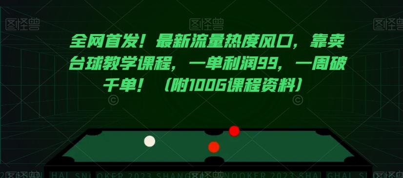 全网首发！最新流量热度风口，靠卖台球教学课程，一单利润99，一周破千单！（附100G课程资料）-网创资源