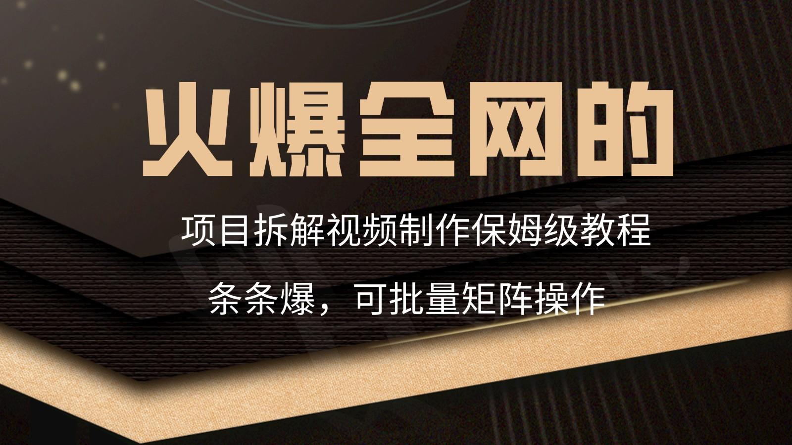 火爆全网的项目拆解类视频如何制作，条条爆，保姆级教程-网创资源