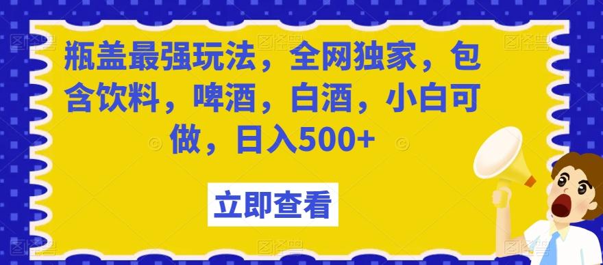 瓶盖最强玩法，全网独家，包含饮料，啤酒，白酒，小白可做，日入500+【揭秘】-网创资源