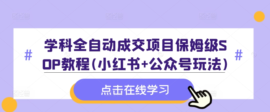 学科全自动成交项目保姆级SOP教程(小红书+公众号玩法)含资料-网创资源