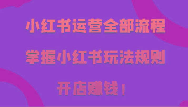 小红书运营全部流程，掌握小红书玩法规则，开店赚钱！-网创资源
