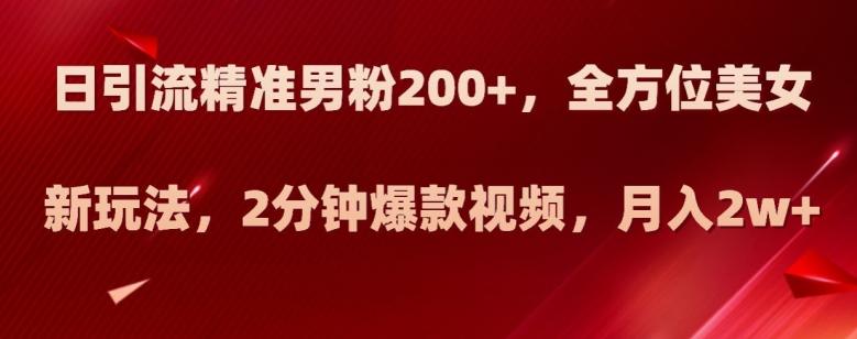 日引流精准男粉200+，全方位美女新玩法，2分钟爆款视频，月入2w+【揭秘】-网创资源