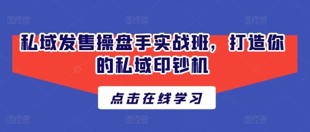 私域发售操盘手实战班，打造你的私域印钞机-网创资源