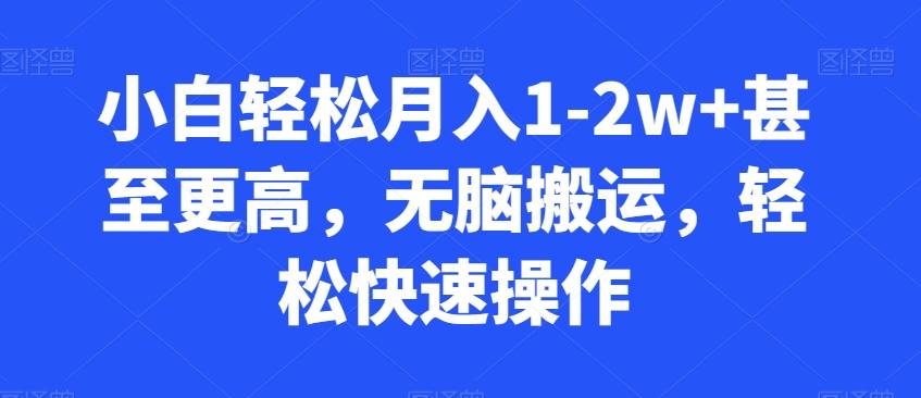 小白轻松月入1-2w+甚至更高，无脑搬运，轻松快速操作-网创资源