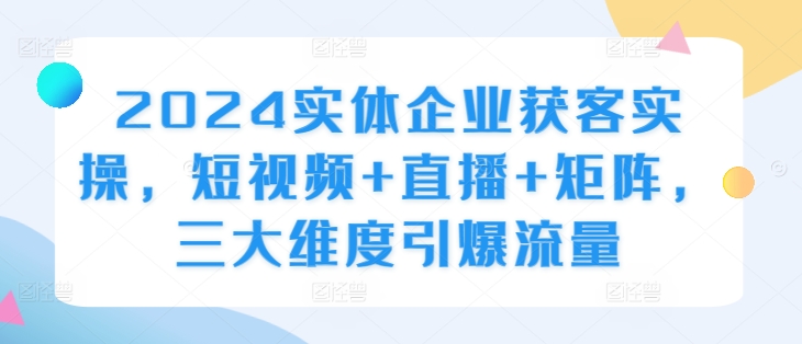 2024实体企业获客实操，短视频+直播+矩阵，三大维度引爆流量-网创资源