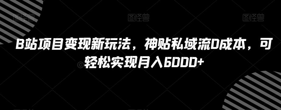 B站项目变现新玩法，神贴私域流0成本，可轻松实现月入6000+【揭秘】-网创资源
