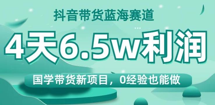 抖音带货蓝海赛道，国学带货新项目，0经验也能做，4天6.5w利润【揭秘】-网创资源