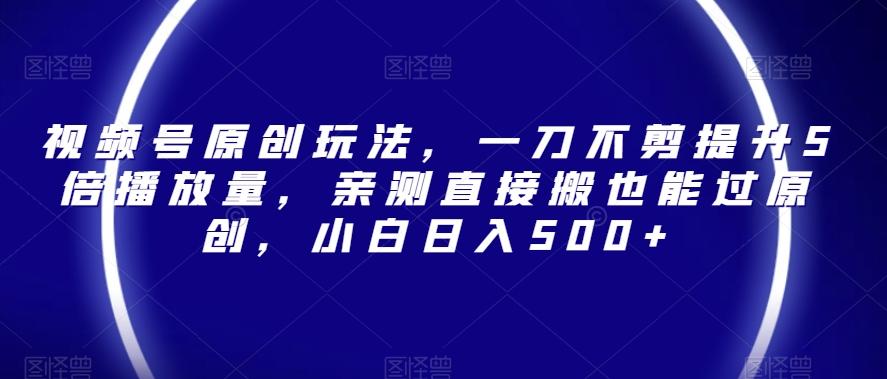 视频号原创玩法，一刀不剪提升5倍播放量，亲测直接搬也能过原创，小白日入500+【揭秘】-网创资源