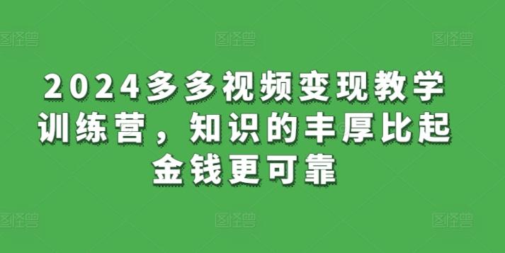 2024多多视频变现教学训练营，知识的丰厚比起金钱更可靠-网创资源