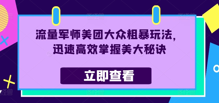 流量军师美团大众粗暴玩法，迅速高效掌握美大秘诀-网创资源
