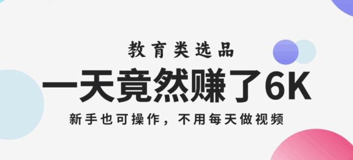 一天竟然赚了6000多，教育类选品，新手也可操作，更不用每天做短视频【揭秘】-网创资源