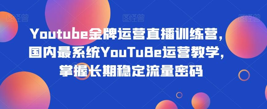 Youtube金牌运营直播训练营，国内最系统YouTuBe运营教学，掌握长期稳定流量密码-网创资源