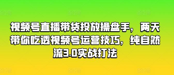 视频号直播带货投放操盘手，两天带你吃透视频号运营技巧，纯自然流3.0实战打法-网创资源