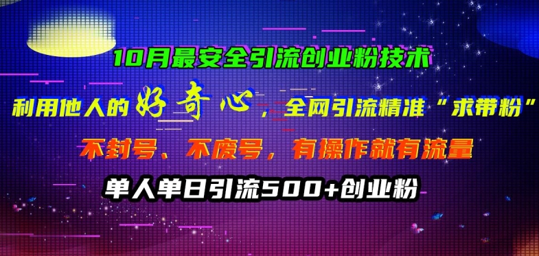 10月最安全引流创业粉技术，利用他人的好奇心全网引流精准“求带粉”不封号、不废号【揭秘】-网创资源