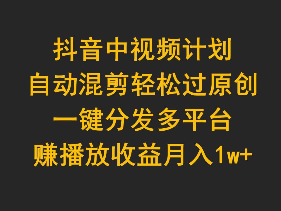 (9825期)抖音中视频计划，自动混剪轻松过原创，一键分发多平台赚播放收益，月入1w+-网创资源