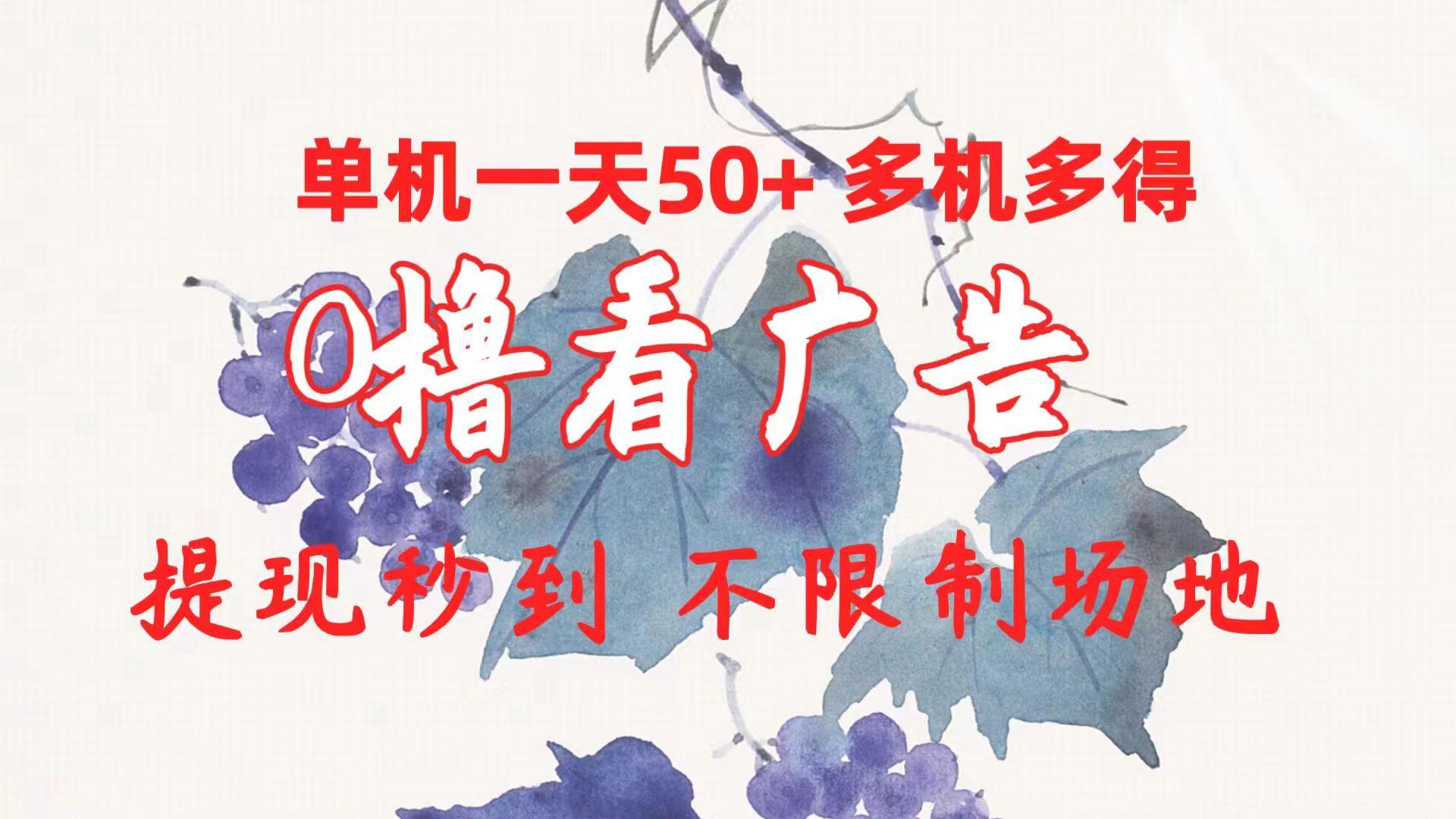 0撸看广告 单机一天50+多机多得 提现秒到 不限制场地操作-网创资源