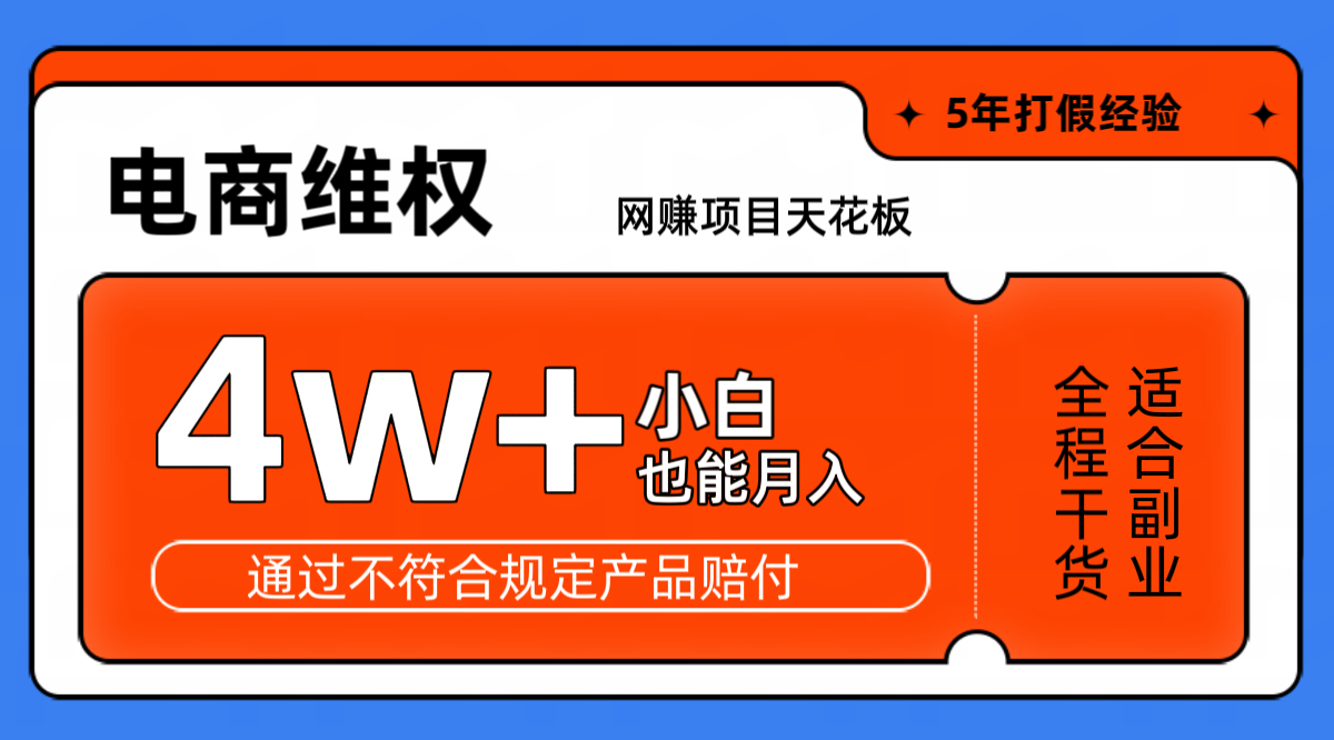 网赚项目天花板电商购物维权月收入稳定4w+独家玩法小白也能上手-网创资源