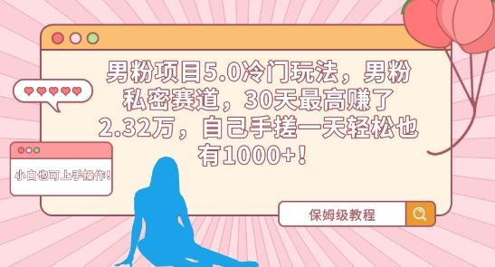 男粉项目5.0冷门玩法，男粉私密赛道，30天最高赚了2.32万，自己手搓一天轻松也有1000+【揭秘】-网创资源