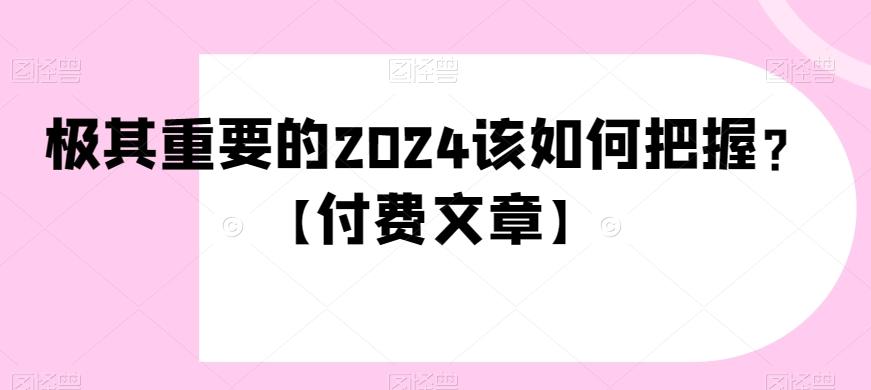 极其重要的2024该如何把握？【付费文章】-网创资源