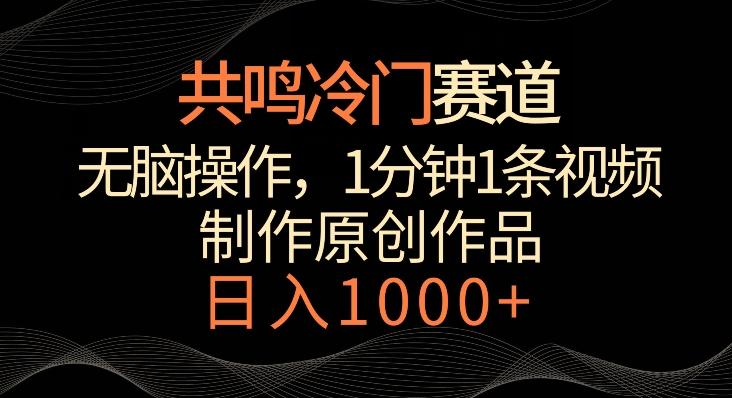 共鸣冷门赛道，无脑操作，一分钟一条视频，日入1000+【揭秘】-网创资源