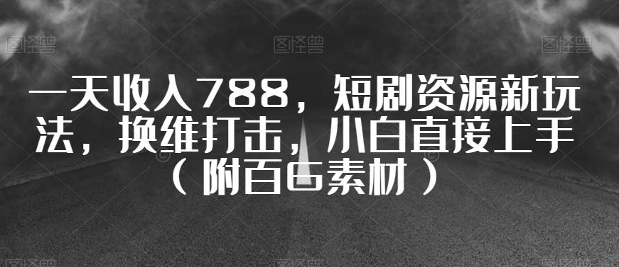 一天收入788，短剧资源新玩法，换维打击，小白直接上手（附百G素材）【揭秘】-网创资源