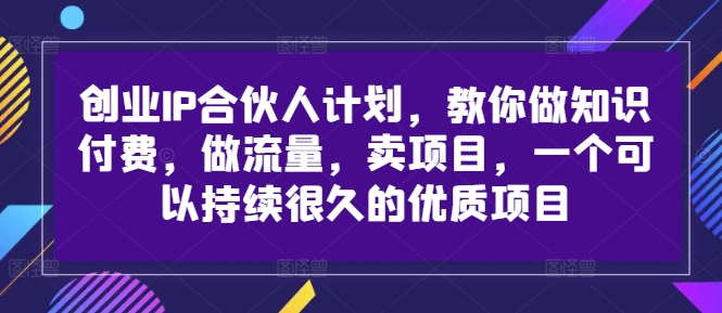 创业IP合伙人计划，教你做知识付费，做流量，卖项目，一个可以持续很久的优质项目-网创资源