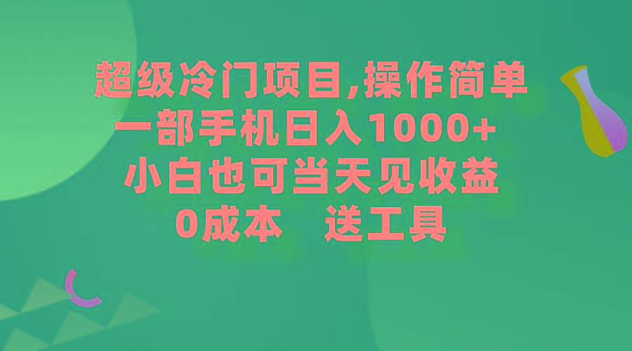 (9291期)超级冷门项目,操作简单，一部手机轻松日入1000+，小白也可当天看见收益-网创资源