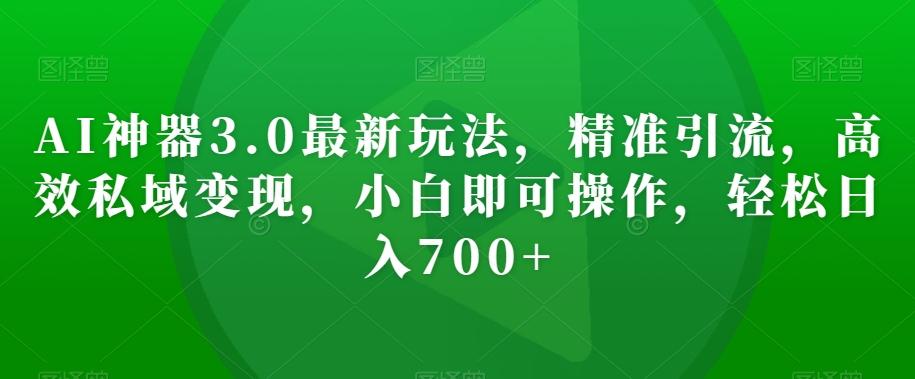 AI神器3.0最新玩法，精准引流，高效私域变现，小白即可操作，轻松日入700+【揭秘】-网创资源