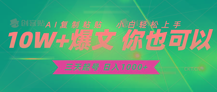 三天起号 日入1000+ AI复制粘贴 小白轻松上手-网创资源